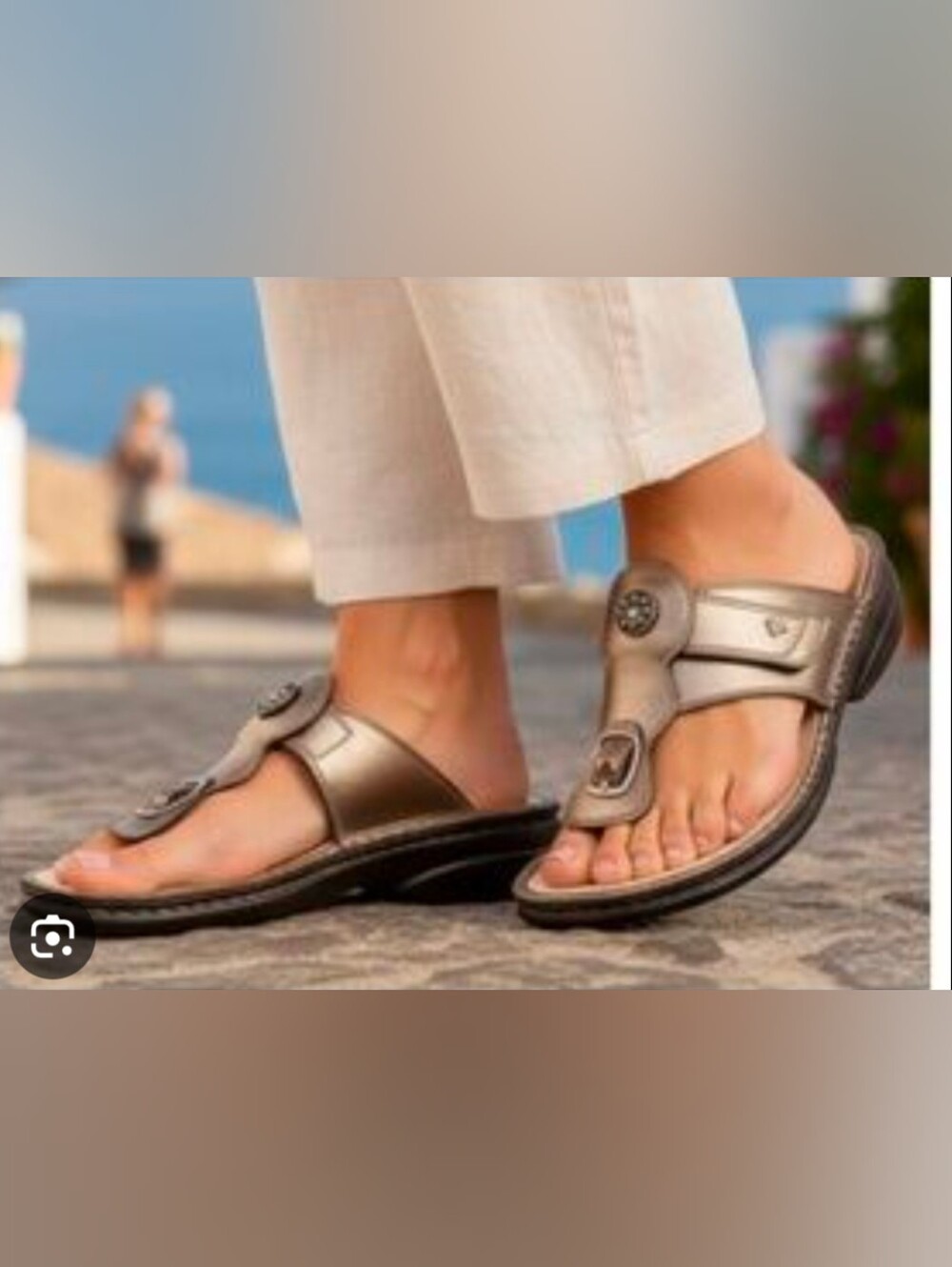 Finn Comfort Leather Gomera Metallic Sandals